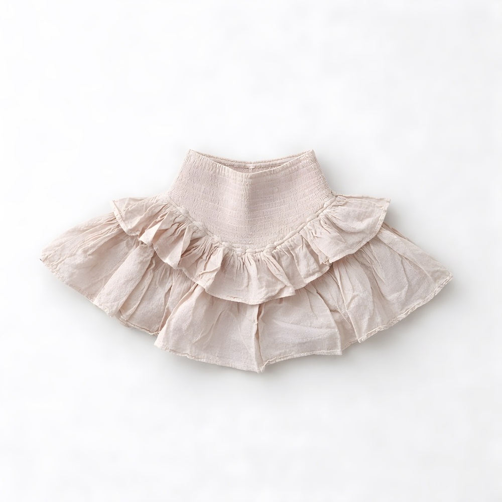NWT Blanco by Nature Beige Ruffled Smocked Waist Skort Mini M 100% Cotton